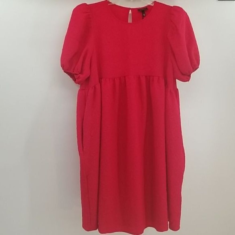 Scoop neck Puff Sleeves Red Dress Women Size M - Picture 2 of 13